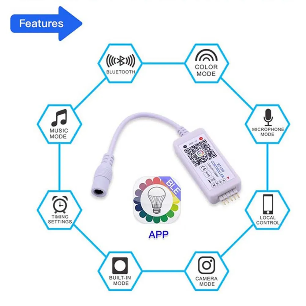 Wireless Bluetooth RGB RGBW Controller LED Dimmer DC 12V 24V Alexa Voce App Timer Muzica Controler RGB pentru RGBW LED Strip Lumina