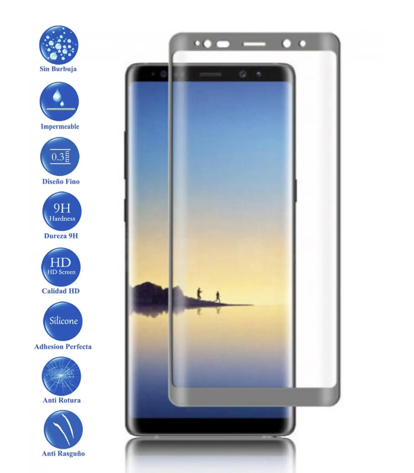 Complet Călită de Sticlă capac LCD ecran protector pentru Samsung Galaxy Nota 8 din Metal