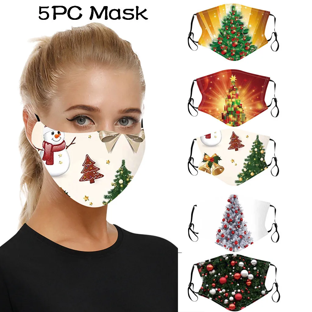 5pcs Crăciun Imprimare Masca Pentru Adult Praf Si Respirabil Reglabil Filtru de Bumbac Confortabil Masca de Fata Mascarillas