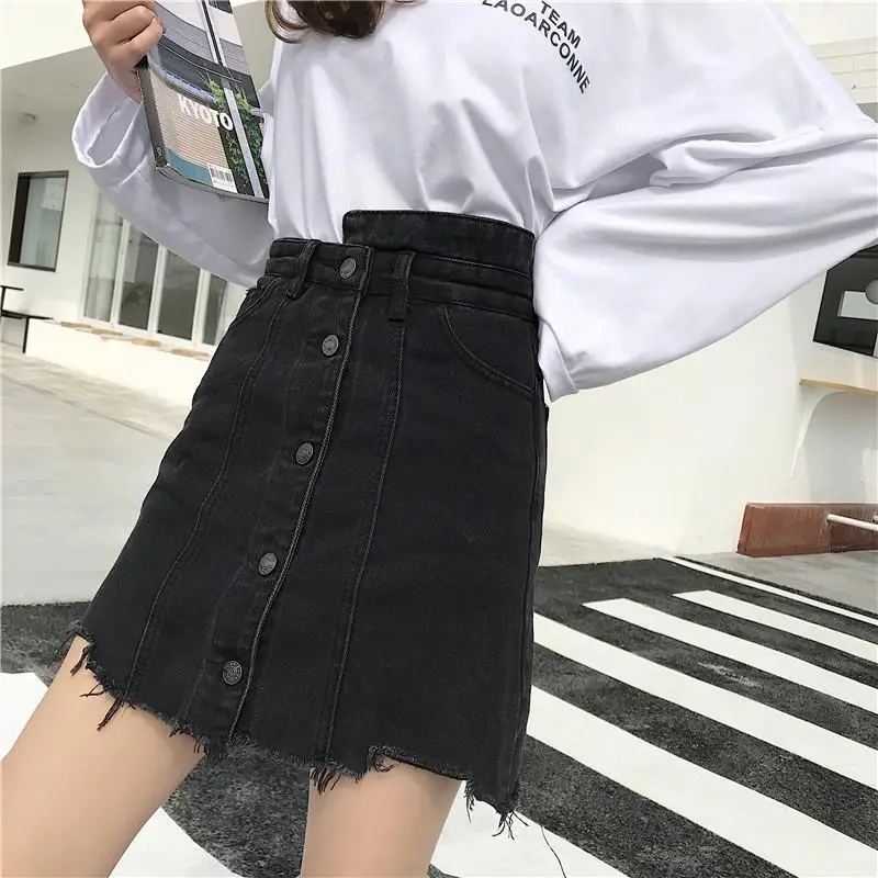 Femei Sexy Denim Fusta Mini De Vară De Moda De Talie Mare Coreeană Butonul Negru Fusta Șold Pachet De Blugi Harajuku Plus Dimensiune Bumbac F29