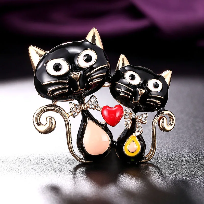 Zlxgirl bijuterii New sosire doi pisica dragoste inima pin broșe bijuterii din metal Emailat aliaj de femei a partidului eșarfă ace pungi de cadouri bijoux