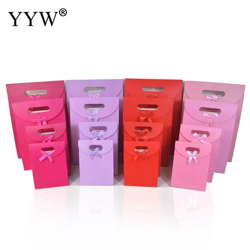 50PCs/Lot Pungă de Hârtie Roz Violet de Lumină Pungi pentru Îndrăgostiților, Ziua Mamei, Cadouri de Nunta Bijuterii de Ambalare Pungă cu Panglică Bowknot