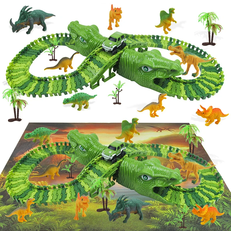 Dinozaur de cale Ferată Jucărie Mașină Urmări Pista de Curse de Jucarie Set Educational Cot Flexibil DIY Asambla Pista de Curse Auto Jucarii Pentru Copii Baieti