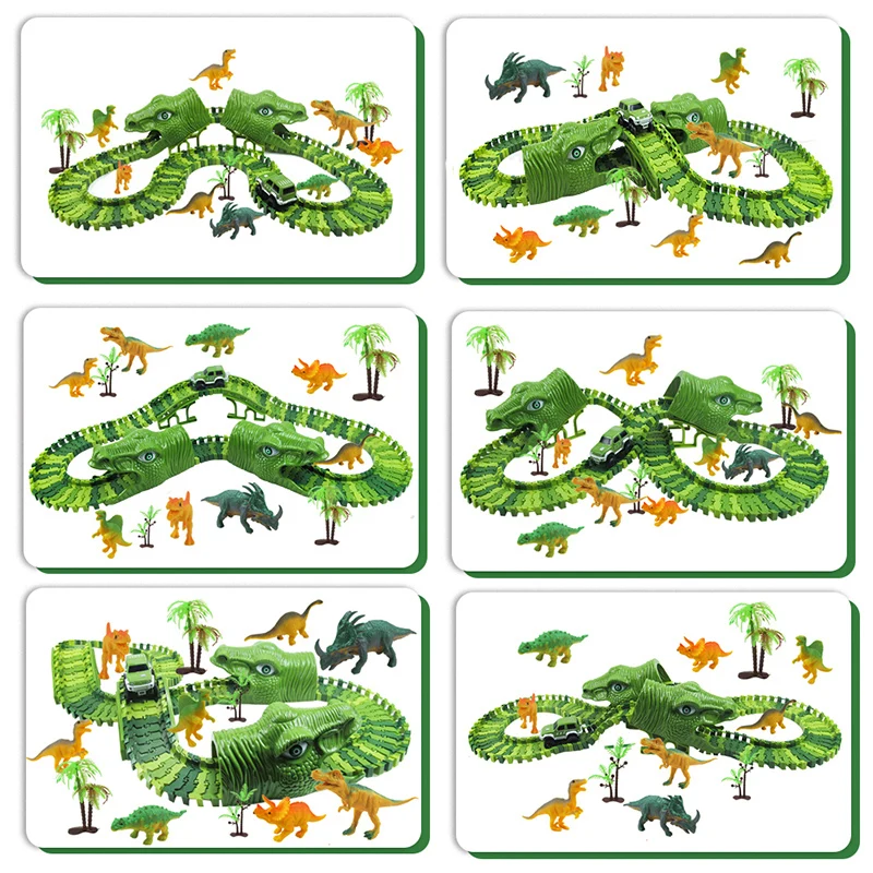 Dinozaur de cale Ferată Jucărie Mașină Urmări Pista de Curse de Jucarie Set Educational Cot Flexibil DIY Asambla Pista de Curse Auto Jucarii Pentru Copii Baieti