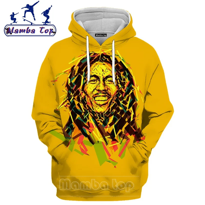 Mamba Top Barbati Hoody 3D de Imprimare Color Maneca Lunga Bob Marley Hanorace Rock Cântăreață Bărbați cu Glugă Hippie Harajuku Femei O Gât Pulover