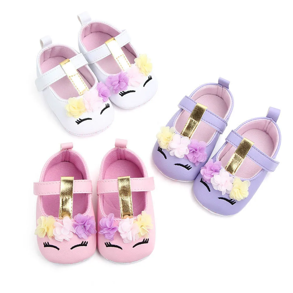 2019 Brand Nou Copilul copil Fete de Flori Unicorn Pantofi din Piele PU Pantofi cu Talpă Moale Crib Pantofi de Primăvară Toamnă Primul pietoni 0-18M