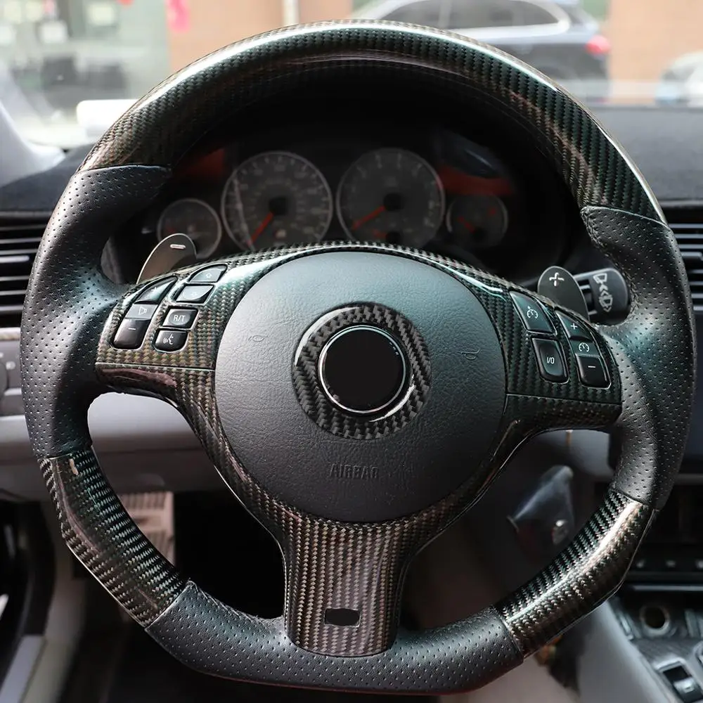 Real fibra de Carbon volan LOGO cercul interior Auto accesorii Auto Pentru BMW Seria 3 E46