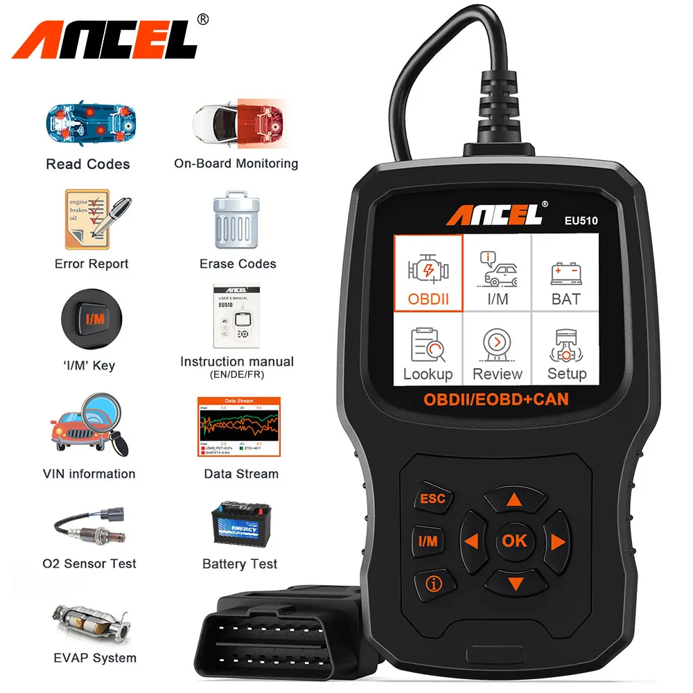 ANCEL EU510 OBD2 Scanner Pentru control Motor OBD 2 EOBD Cititor de Cod de Baterie Auto Tester obd ii Instrument de Scanare, Update Gratuit, Instrumentul de Diagnosticare
