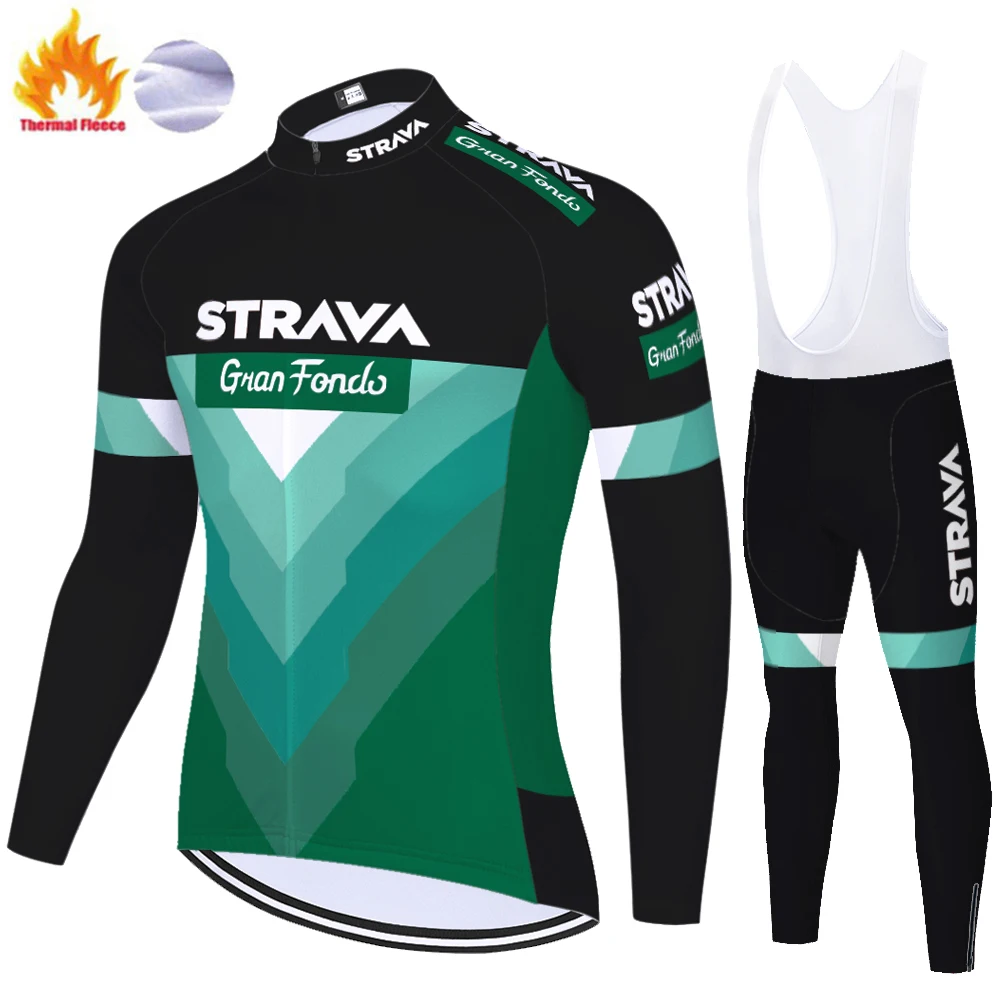 Strava cycling clothing 2021 Termică Iarna Fleece equipacion ciclismo hombre maneca lunga jersey 20D gel pad tenue velo homme