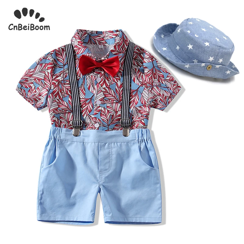 Băiețelul Haine Seturi de plajă de vară floare Topuri tricou+short pant+pălărie costume de îmbrăcăminte nou-născuți sugari Copii Haine baieti 1 2 3 an