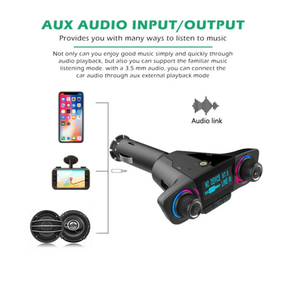 Auto Bluetooth Transmițător FM MP3 Player Hands free Radio Kit Adaptor Incarcator USB