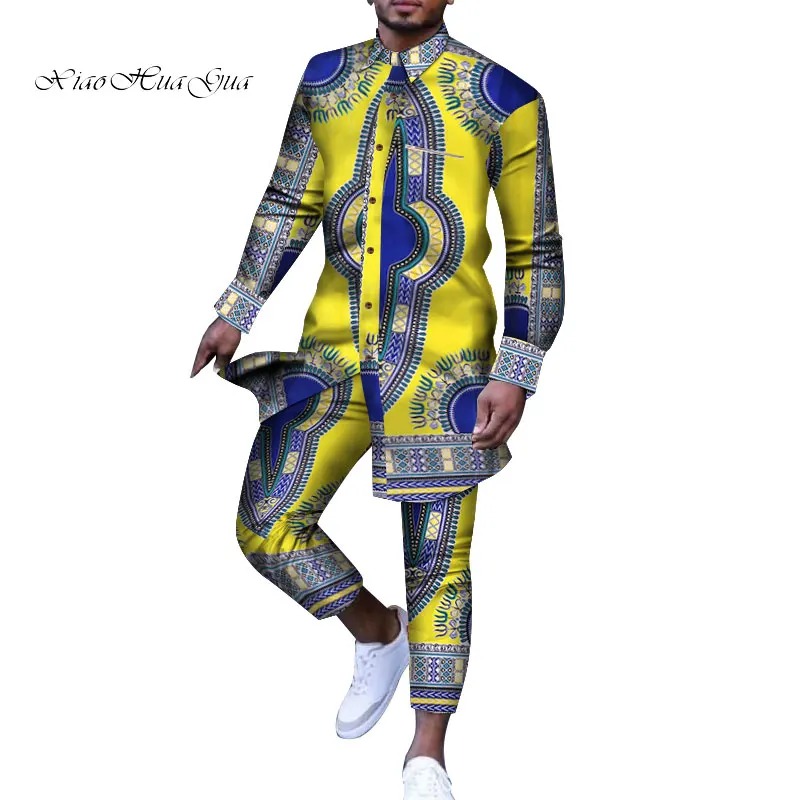 Bărbați Costum African Print Dashiki pentru Barbati Top Casual Tricouri și Pantaloni Set Gâfâi Plus Dimensiune Africane Imbracaminte Barbati Set WYN778