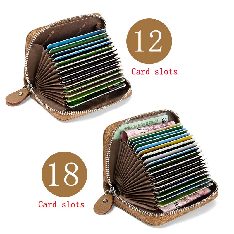 Moda Doamnelor din Piele Acordeon Zip Wallet 18 Sloturi pentru Carduri Scurt Pungă RFID Blocking Travel Card de Credit Portofele