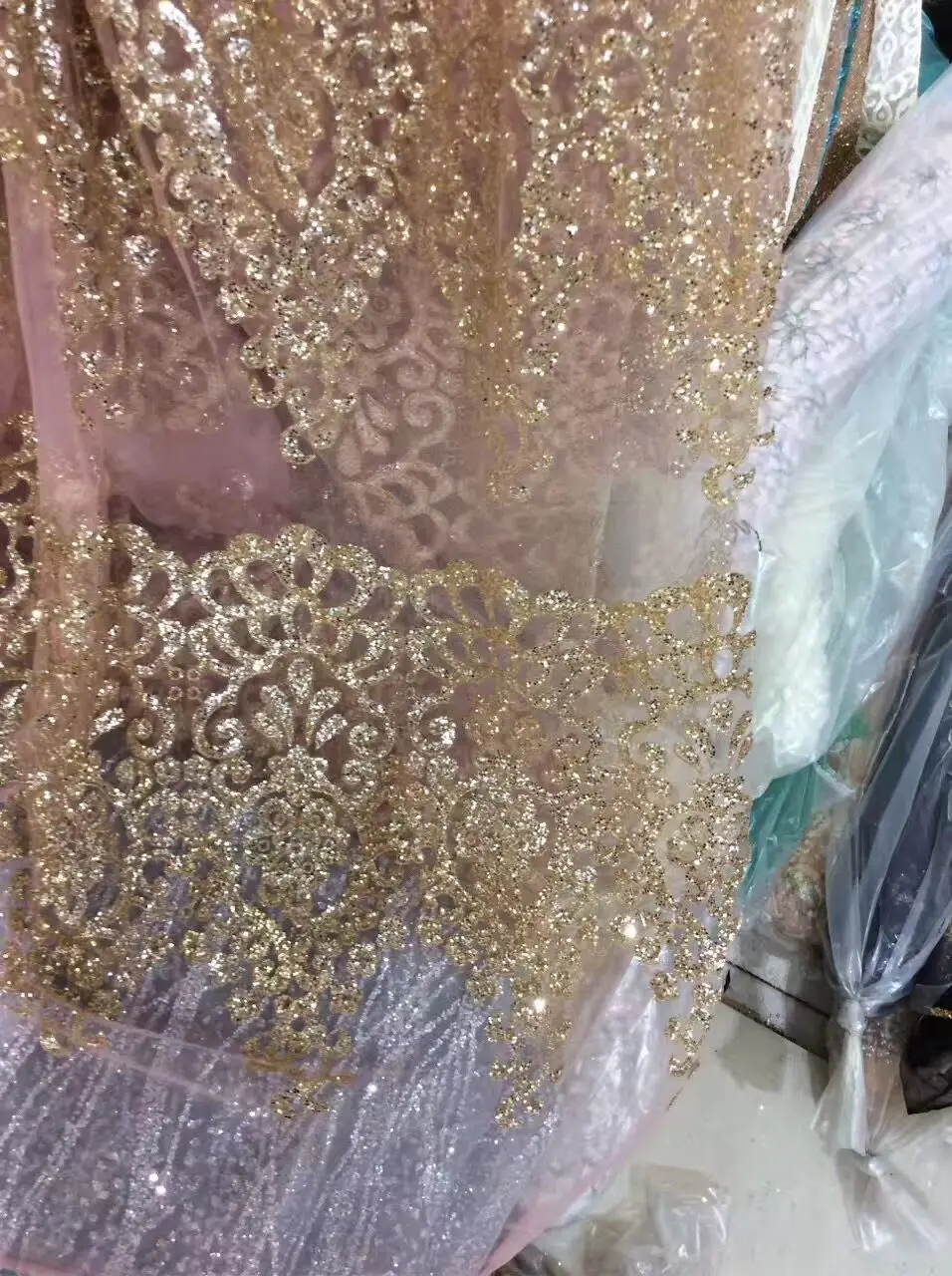 Fantezie lipite print cu sclipici S-9118 africa India tesatura rochie în culoarea de aur pentru nunta