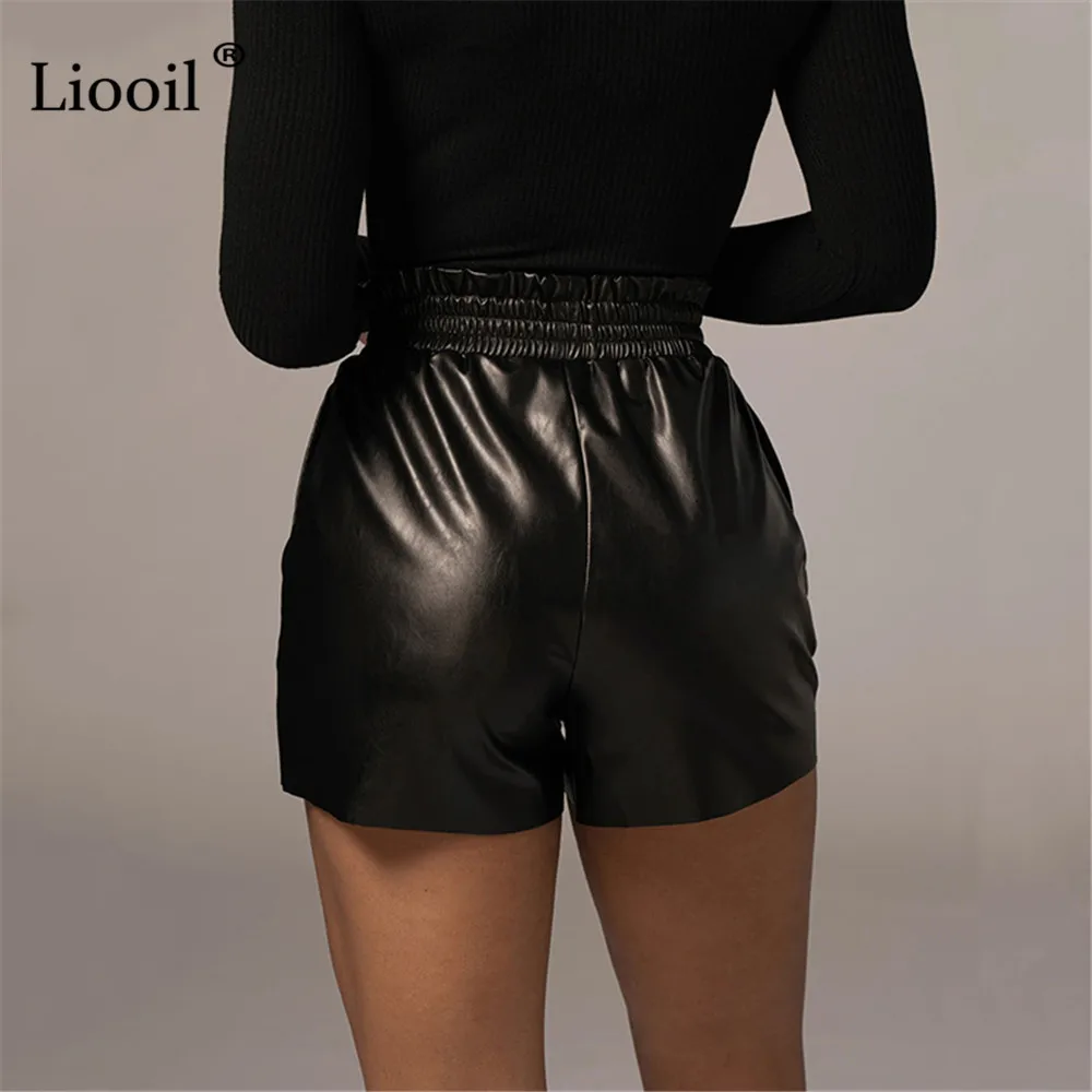 Liooil Faux din Piele PU pantaloni Scurți de Înaltă Talie Femei Rave Haine Noi 2021 Primăvară Streetwear Negru Maro Sexy Pantaloni scurti Cu Buzunare