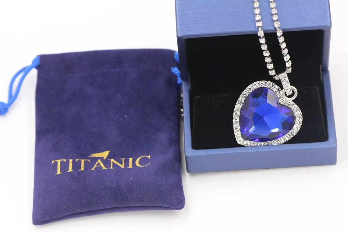 Titanic Inima Oceanului Albastru Inima de Dragoste pentru Totdeauna Pandantiv Colier cu Titanic Cercei + Sac de Catifea
