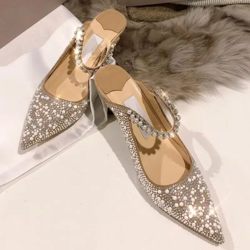 2020 Primăvară Brand De Lux Ascuțit Subțire Toc Înalt, Sandale, Pantofi Femei Pearl Stras Nunta Banchet Sexy Pompe De Designer
