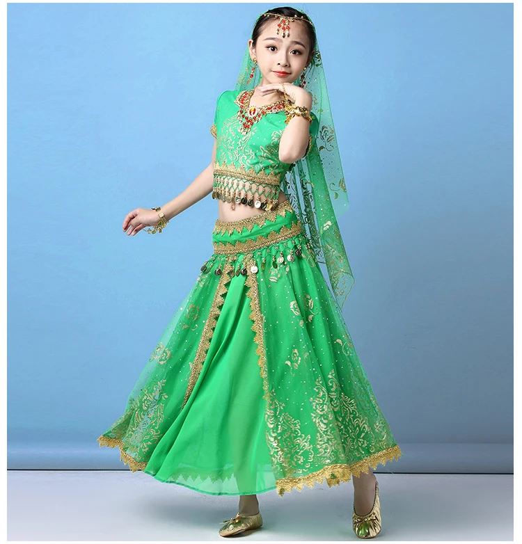 Belly Dance Costume set pentru Copii Belly Dance Fusta Fete de la Bollywood, Dans Rochie de Concurență Etapă Indian Dansul Haine