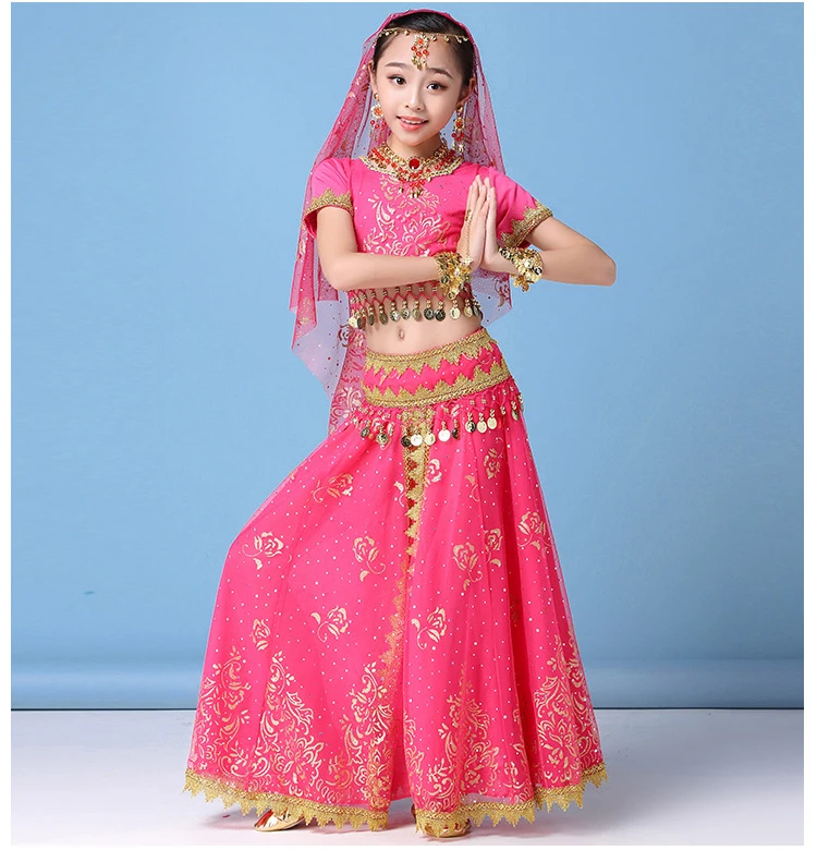 Belly Dance Costume set pentru Copii Belly Dance Fusta Fete de la Bollywood, Dans Rochie de Concurență Etapă Indian Dansul Haine