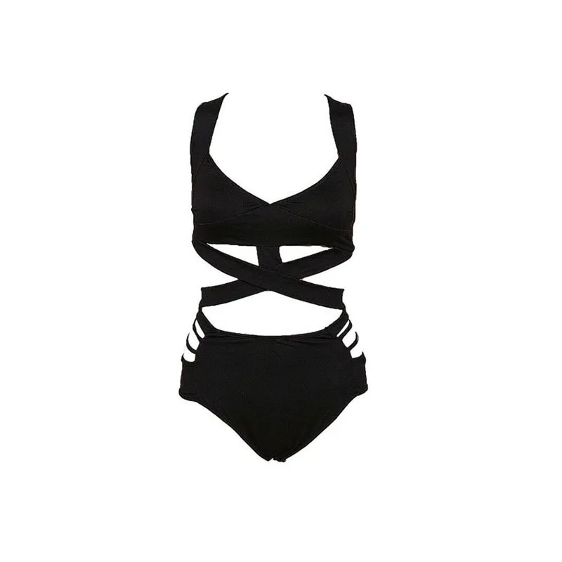 2019 Talie Mare Negru Bikini Femei Plus Dimensiune Nouă Vară Gol Bandaj Costume De Baie Pe Plajă, Costume De Baie, Costume De Baie