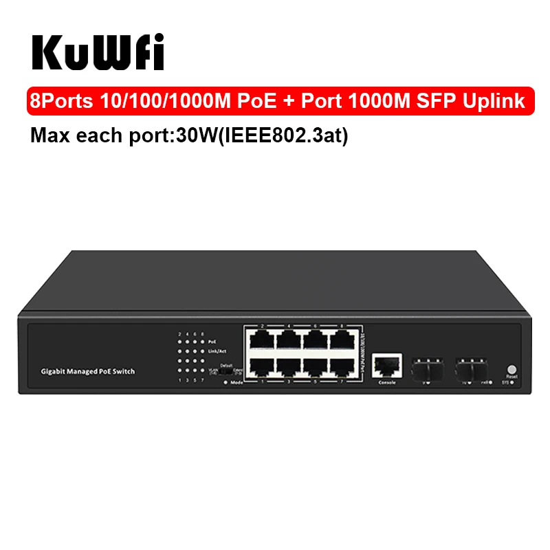 KuWFi Gigabit POE Switch 4/8/16/24 POE Porturi 10/100/1000Mbps IEEE802.3AF/AT RJ45 Standard Hub de Comutare Extinde Transmiterea 250M