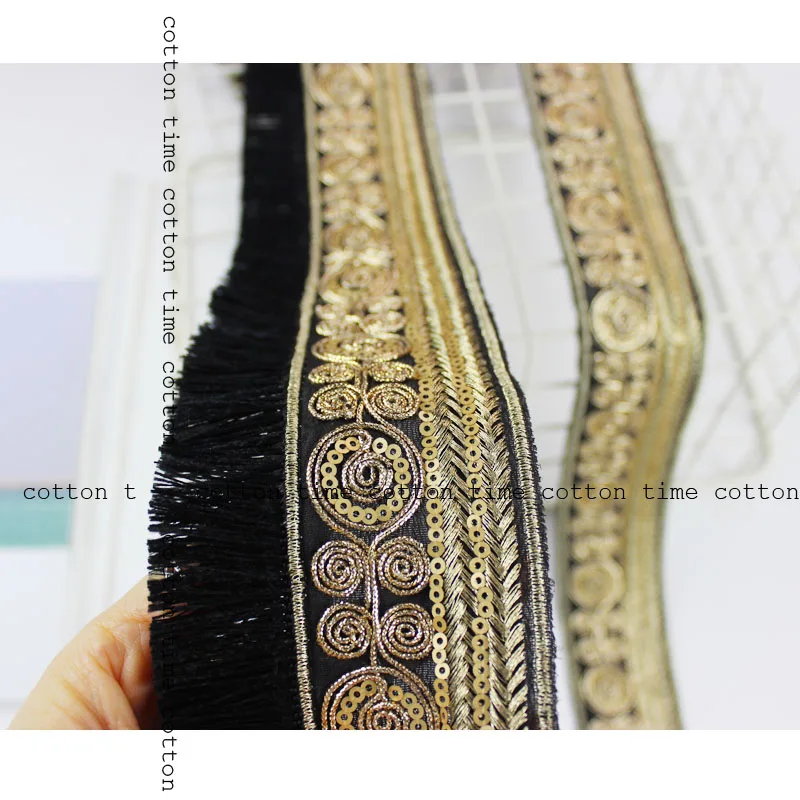5yards Paiete Negre Ornamente Brodate Chingi Etnice Banda Franjuri DIY Manual de Cusut Net Panglici Îmbrăcăminte Decorative Dantelă Asieta