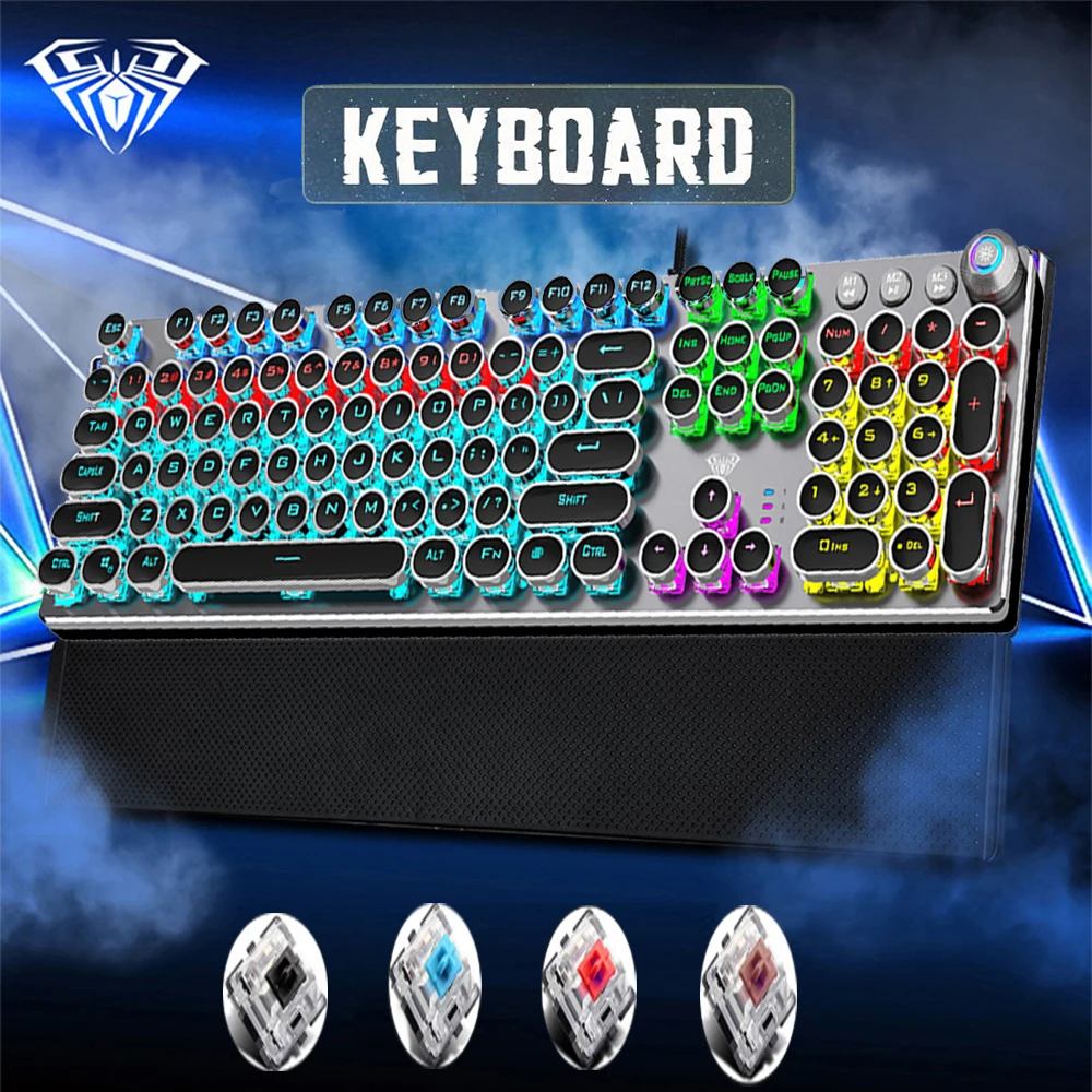 Joc Mecanic Keyboard104 cheile LED Backlit Anti-ghosting Albastru/Negru comutator cu fir gaming Keyboard USB multimedia rotative chei