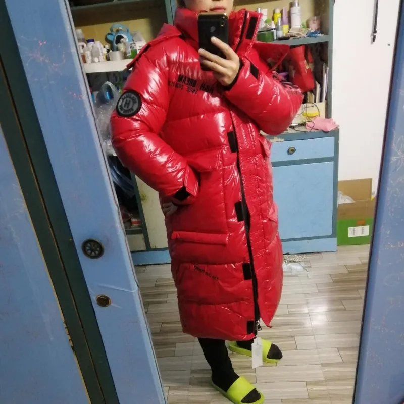 Sacou luminos Femei de Moda coreeană X-lungime Lung Puffer Bomber Supradimensionat Haina Plus Dimensiune Femei Haina de Bază Zăpadă Purta Capota Ucraina