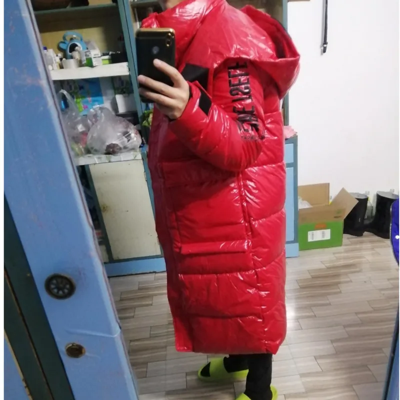 Sacou luminos Femei de Moda coreeană X-lungime Lung Puffer Bomber Supradimensionat Haina Plus Dimensiune Femei Haina de Bază Zăpadă Purta Capota Ucraina