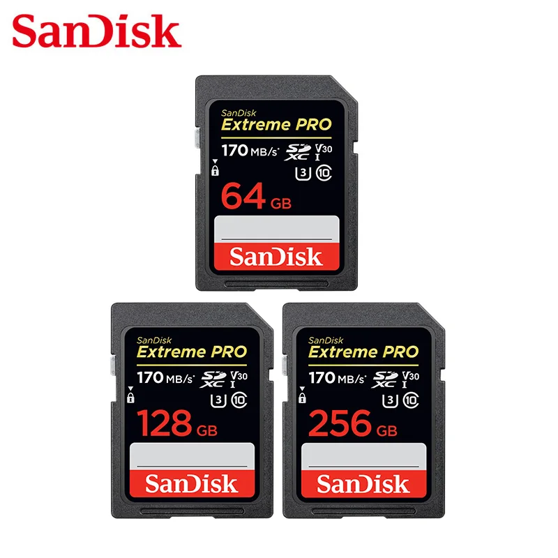 Original SD SanDisk Extreme Pro 170MB/s SD Card de 64GB, 128GB, 256GB Card de Memorie Sandisk U3 V30 Flash Card Pentru 4k/HD Camera
