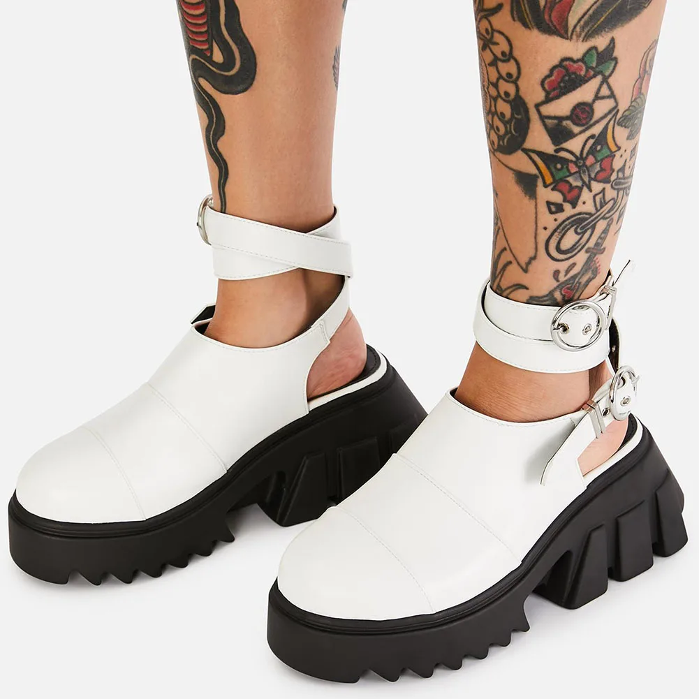 DORATASIA Mare Dimensiune de 43 de Femei-Negru Catarama Curea Platforma Punk Pantofi cu Toc Rece de Moda Casual, Sandale Femei, Sandale