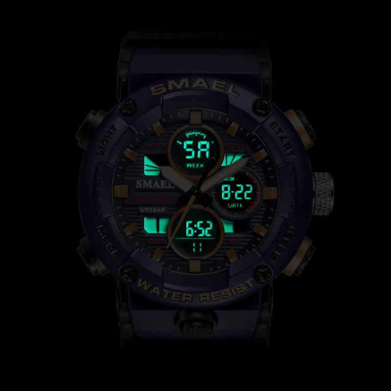 SMAEL Mens Ceasuri Militare rezistent la apa 50m Sport Cronometru Alarma Ceas Digital cu LED Oameni Mari Cadran Ceas Pentru bărbați Relogio Masculino