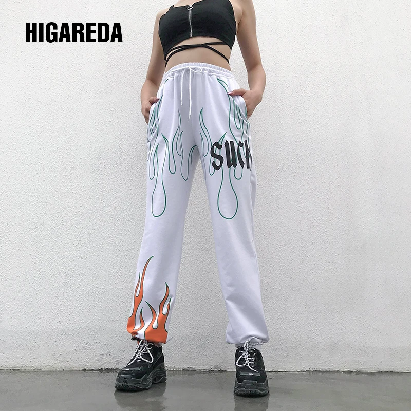 Foc Imprimate Casual Femei Joggeri Harajuku Alb De Înaltă Talie Pantaloni Capri Vrac Pantaloni Largi Femei Streetwear Vara