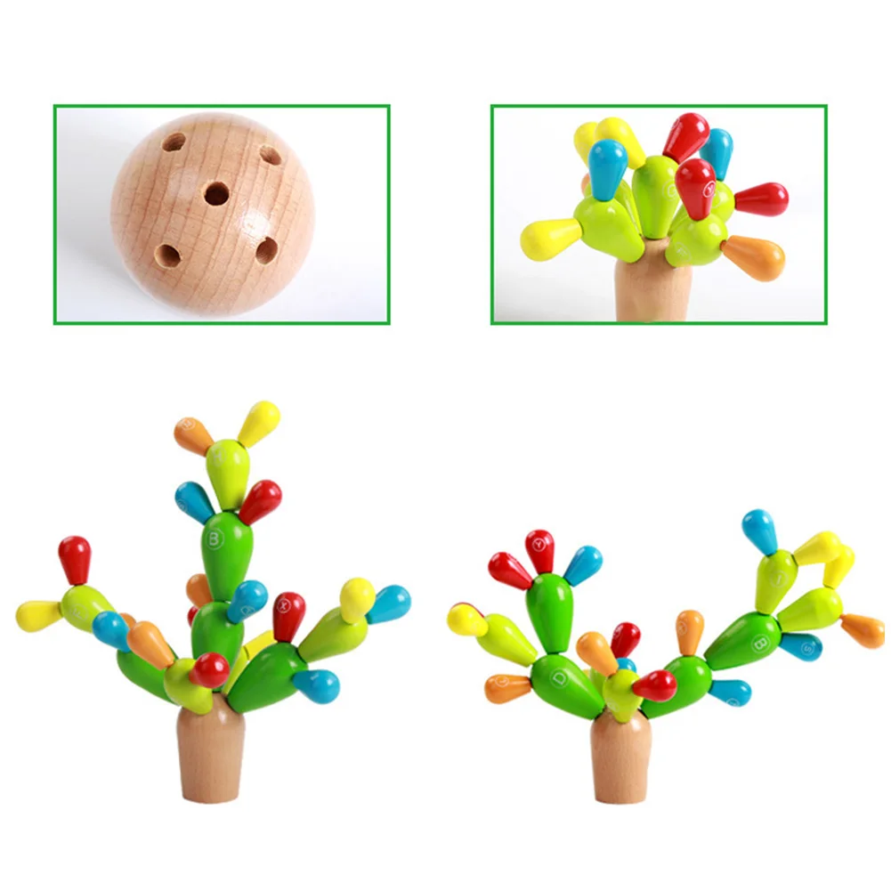Din Lemn De Învățământ Montessori Echilibrare Cactus Jucărie Stivuire Curcubeu Puzzle-Uri