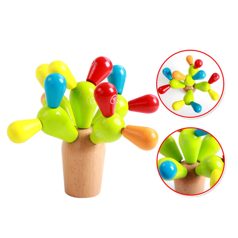 Din Lemn De Învățământ Montessori Echilibrare Cactus Jucărie Stivuire Curcubeu Puzzle-Uri
