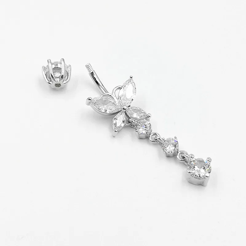 925Sterling Argint Buric Piercing floare zircon cubic Belly Button Inel Bar Corp Bijuterii