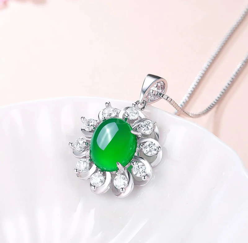 Noul Natural Unic Smarald Colier Pentru Femei cu Forma de Floare Cerc Complet CZ Pandantiv Argint 925 Bijuterii Colier Cadou de Aniversare
