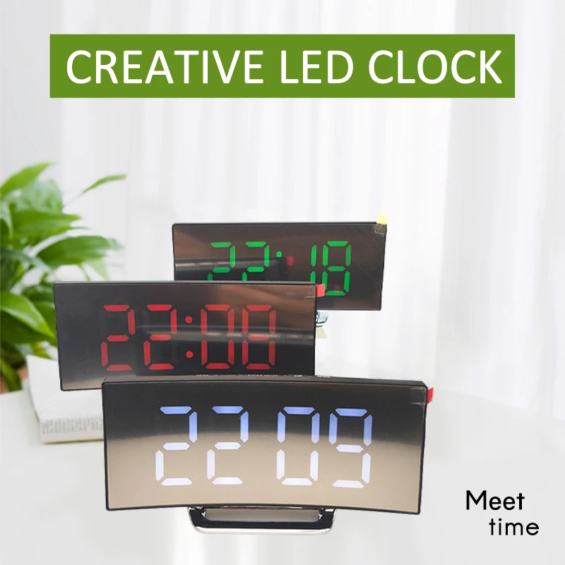 Noul Ceas cu Alarmă Digital Curbat Ecran cu LED-uri Ceasuri de Alarmă pentru Copii Dormitor Temperatura Funcție de Amânare Birou Ceas de Masa Decor Acasă