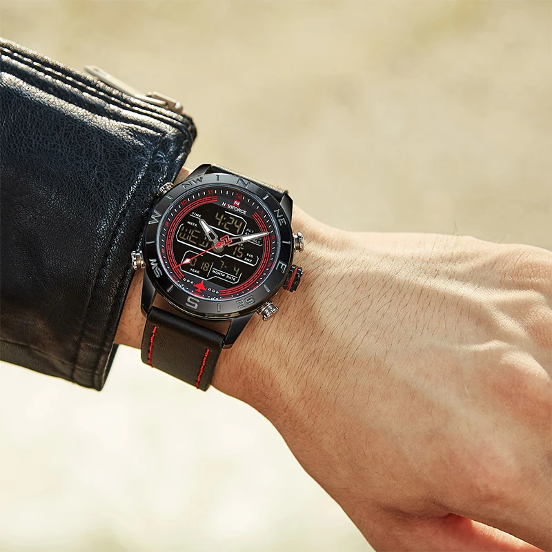 NAVIFORCE Brand Bărbați Cuarț Ceasuri Sport Barbati din Piele Impermeabil Ceas de mână de Om de Moda Casual Ore Data Ceas cu LED-uri