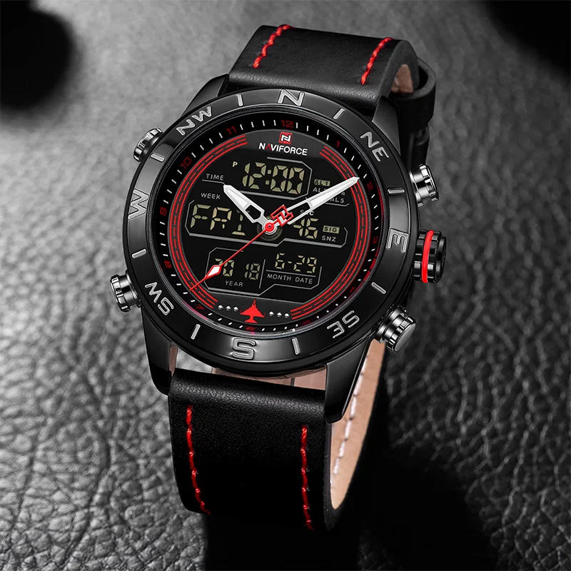 NAVIFORCE Brand Bărbați Cuarț Ceasuri Sport Barbati din Piele Impermeabil Ceas de mână de Om de Moda Casual Ore Data Ceas cu LED-uri