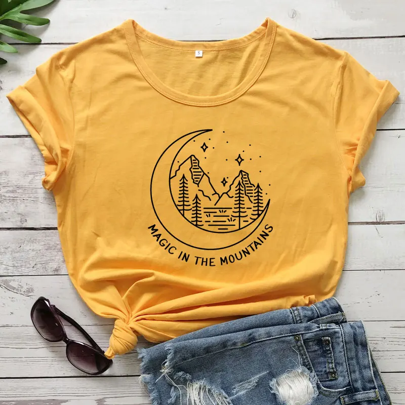 Magie În Munți T-shirt Estetice Femei O-Gât Aventura Camping Tricou Amuzant 90 Wanderlust Fete de Vara Tricou Top
