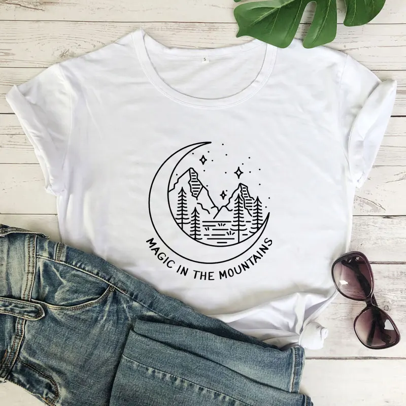 Magie În Munți T-shirt Estetice Femei O-Gât Aventura Camping Tricou Amuzant 90 Wanderlust Fete de Vara Tricou Top