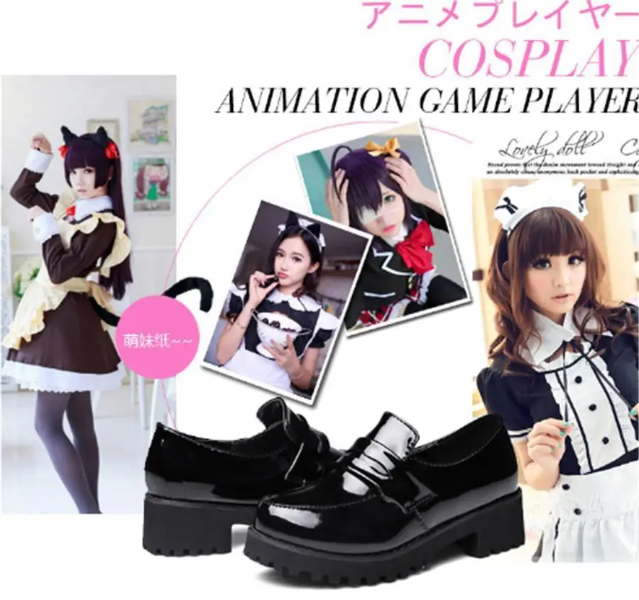 Drăguț Lolita Fata Femei Menajera Cizme Rotund Toe Pantofi din Piele Japonia JK Liceu Uniforma Kawaii Adidași Anime Cosplay 2019