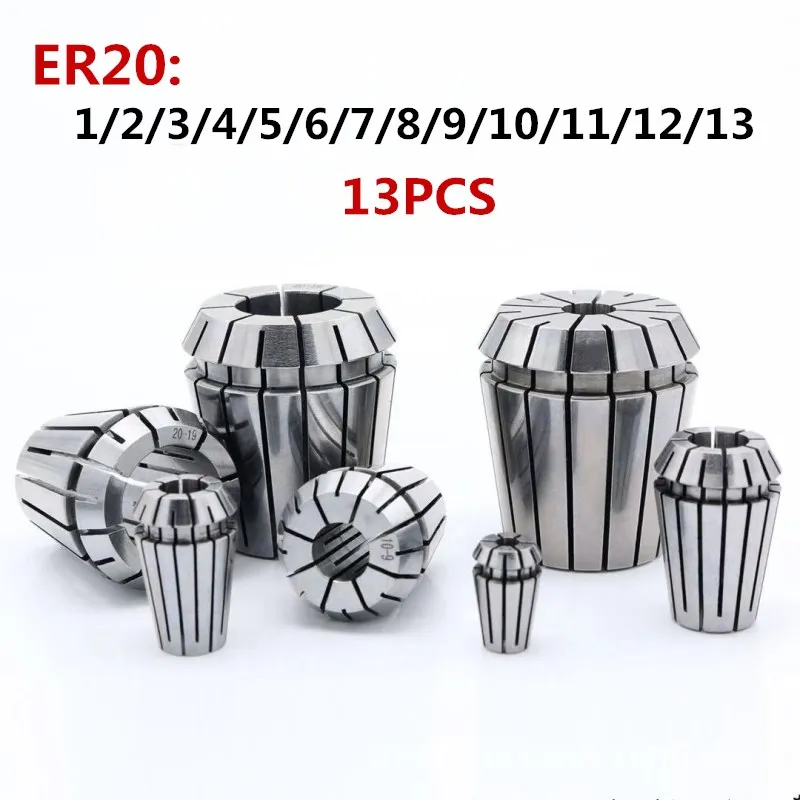 13PCS ER20 collet 1mm-13mm de inalta precizie 0.008 elastic chuck collet centru de prelucrare CNC masina de gravat elastic pensete ER20