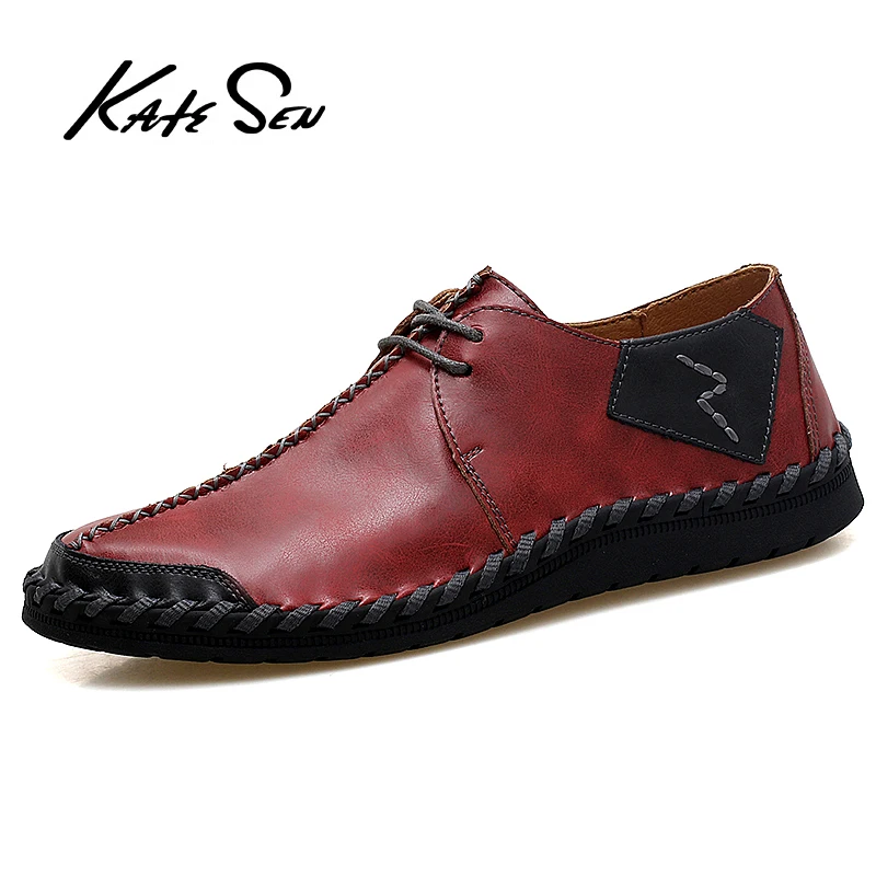 KATESEN Brand Barbati lucrate Manual din Piele Pantofi de Moda Dantela-Up Pantofi Plat Negru Casual Clasic Lux Mocasini de Mari Dimensiuni 47 de Noi 2021