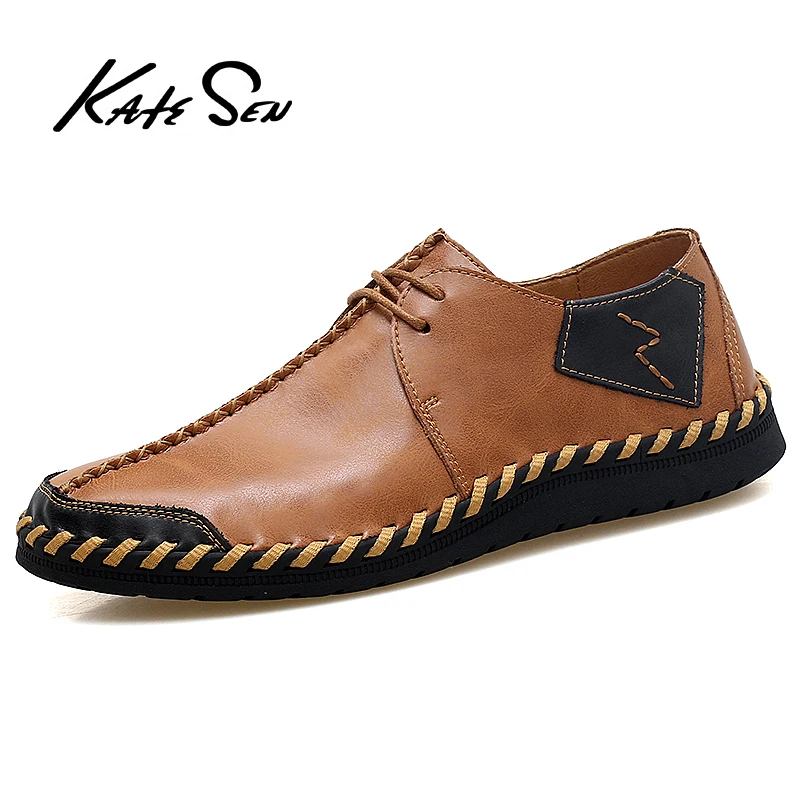 KATESEN Brand Barbati lucrate Manual din Piele Pantofi de Moda Dantela-Up Pantofi Plat Negru Casual Clasic Lux Mocasini de Mari Dimensiuni 47 de Noi 2021