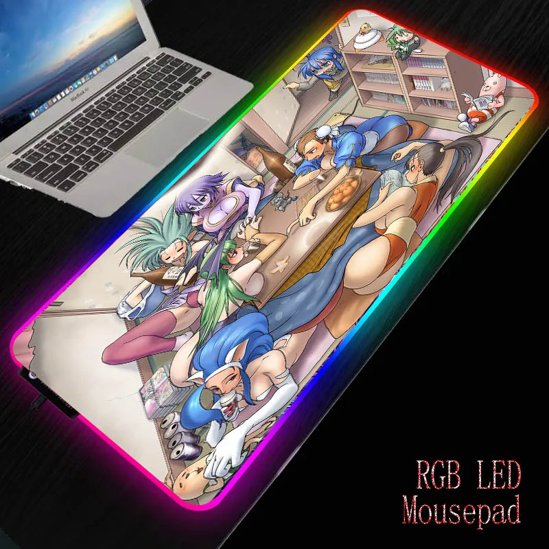 Mairuige Anime Fata Sexy RGB Jocuri Mari Mouse Pad Gamer Condus de Calculator Mousepad cu Iluminare din spate Covor pentru Tastatura Birou Mat