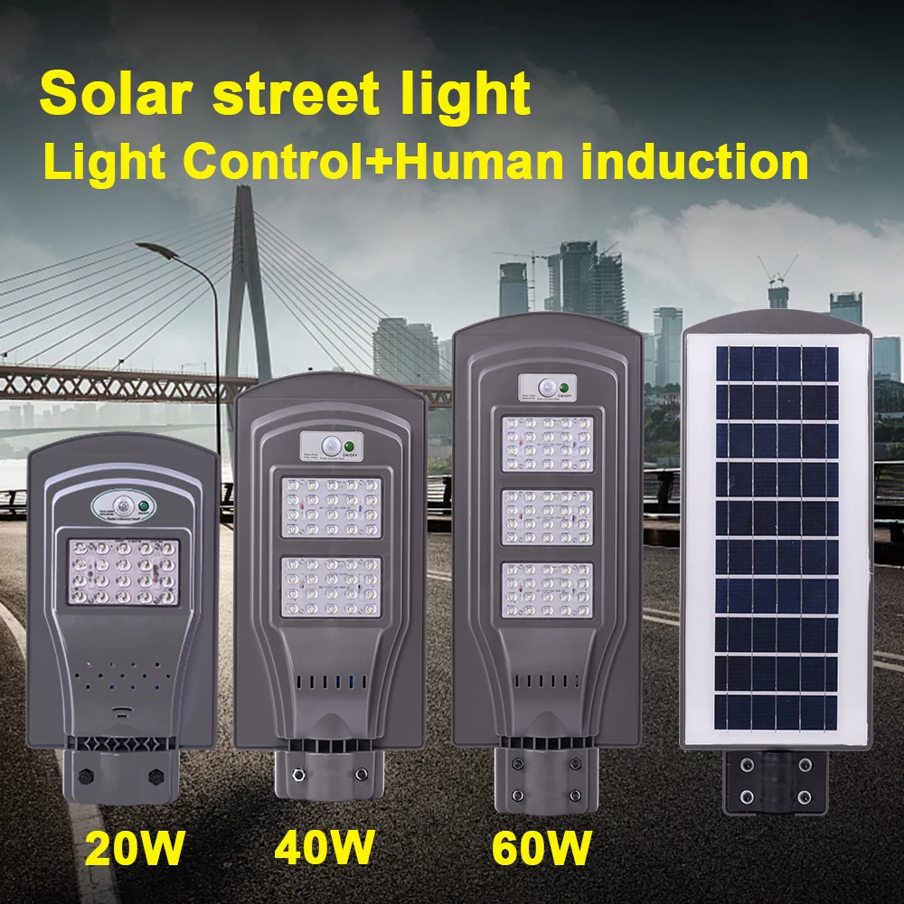 LED iluminat Stradal Solar 20W 40W 60W (Senzor Radar + Fotocelula Senzor ) Led Steet Lumini Impermeabil în aer liber Lămpi cu Led-uri