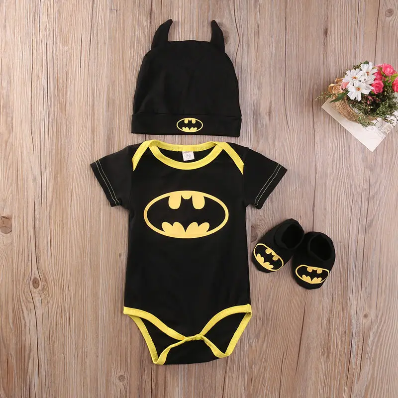 Baieti Salopetă Batman Salopeta Bumbac Topuri+Pantofi+Pălărie 3Pcs Costum de Haine Set Nou-născut Copil 0-24M Haine pentru Copii