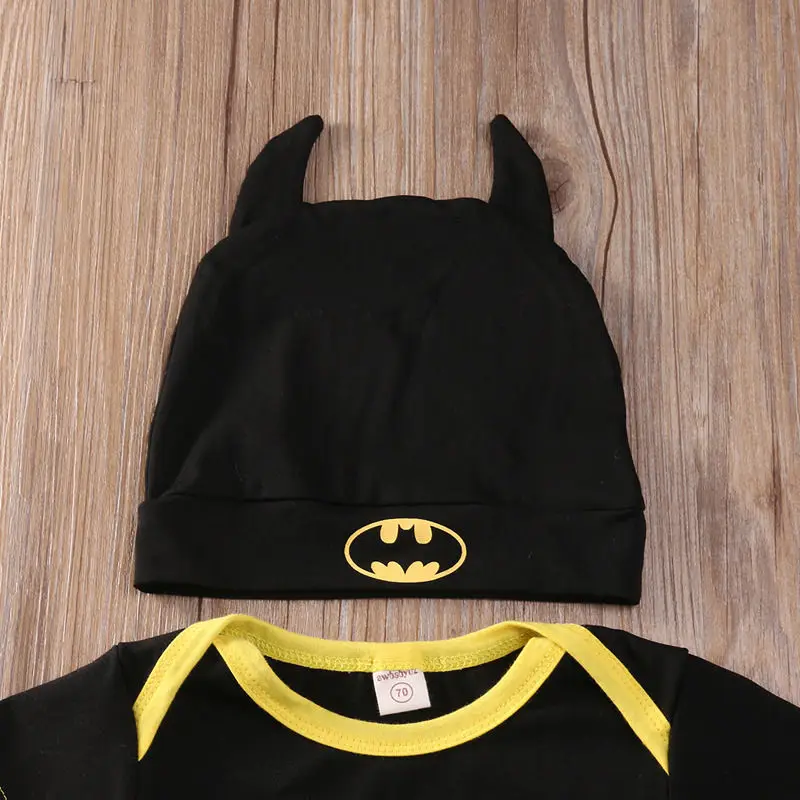 Baieti Salopetă Batman Salopeta Bumbac Topuri+Pantofi+Pălărie 3Pcs Costum de Haine Set Nou-născut Copil 0-24M Haine pentru Copii